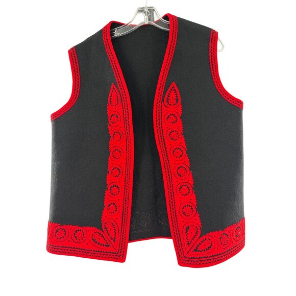 Traditional Hungarian Folk Vest With Red Embroidery - Picture 1 of 6